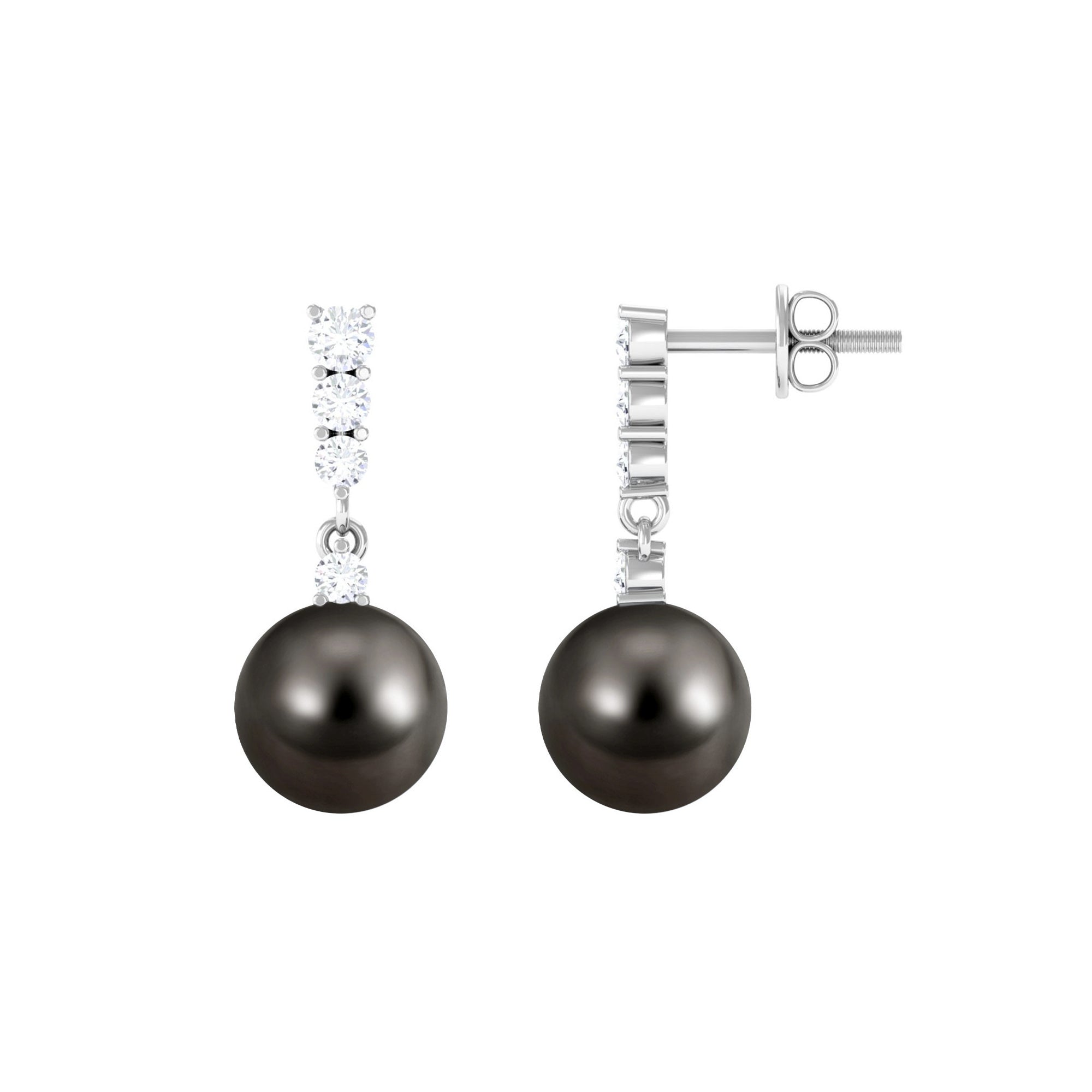 Diamond Bar and Tahitian Pearl Drop Earrings Tahitian pearl - ( AAA ) - Quality - Rosec Jewels