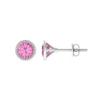 Engraved Bezel Set Pink Tourmaline Gold Solitaire Stud Earring Pink Tourmaline - ( AAA ) - Quality - Rosec Jewels