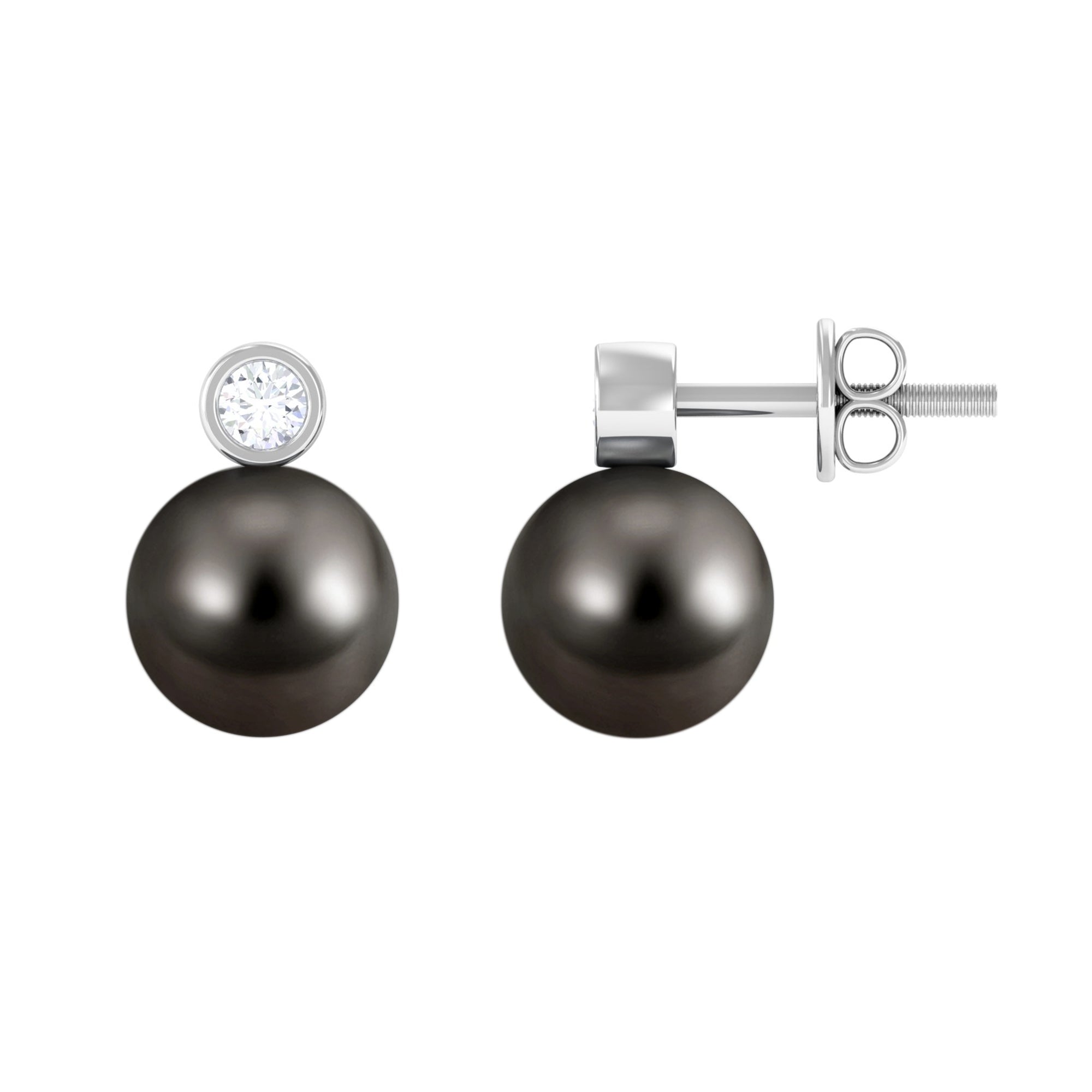 Tahitian Pearl Stud Earrings with Bead Set Moissanite Tahitian pearl - ( AAA ) - Quality - Rosec Jewels