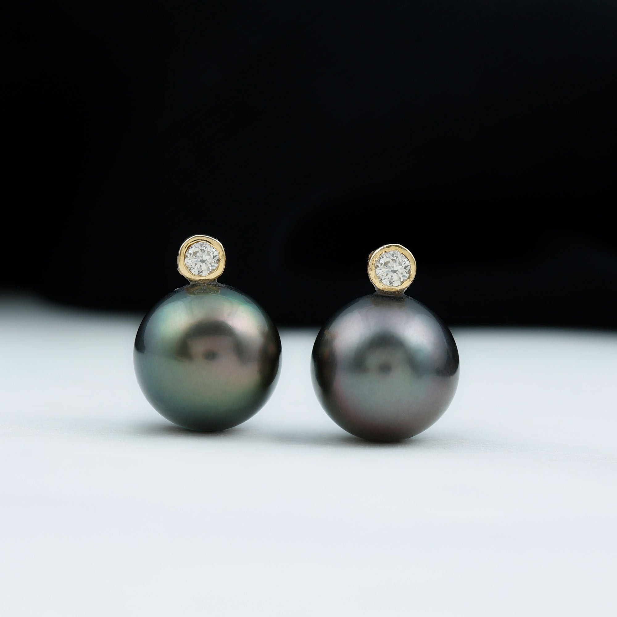 Tahitian Pearl Stud Earrings with Bead Set Moissanite Tahitian pearl - ( AAA ) - Quality - Rosec Jewels