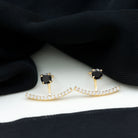 Round Black Onyx Front Back Earrings with Diamond Black Onyx - ( AAA ) - Quality - Rosec Jewels