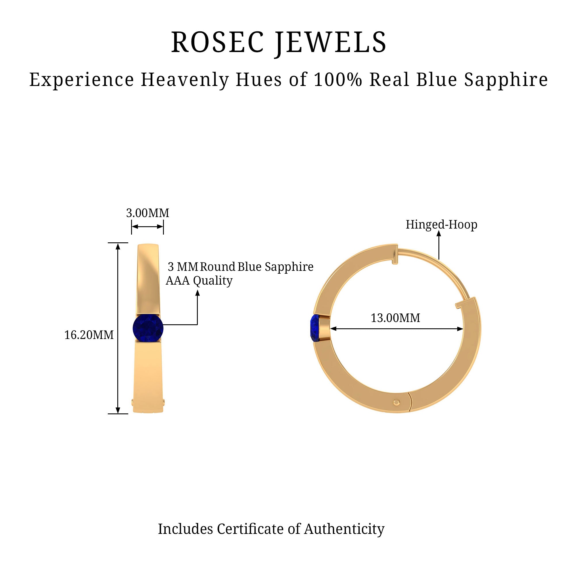 Minimal Blue Sapphire Hinged Hoop Earrings in Tension Mount Setting Blue Sapphire - ( AAA ) - Quality - Rosec Jewels