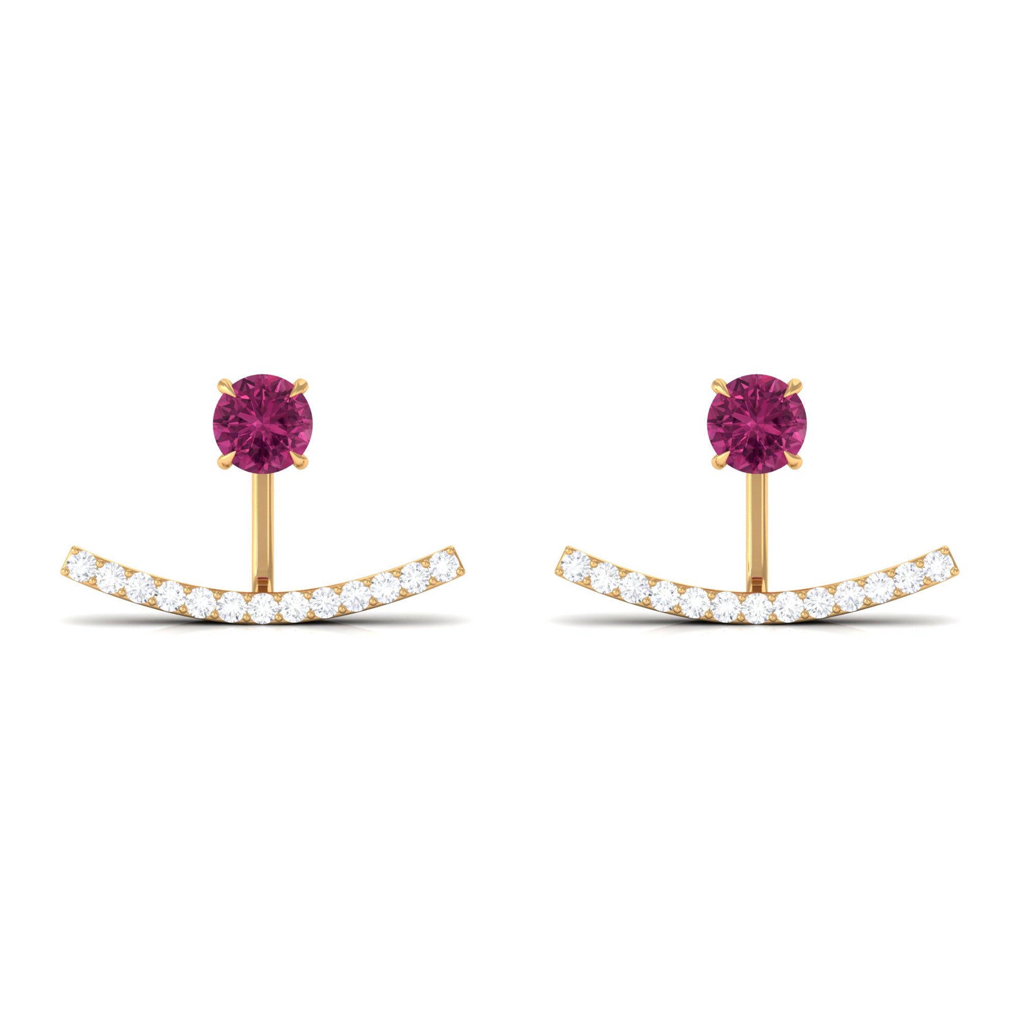 Classic Pink Tourmaline Jacket Earrings with Diamond Pink Tourmaline - ( AAA ) - Quality - Rosec Jewels