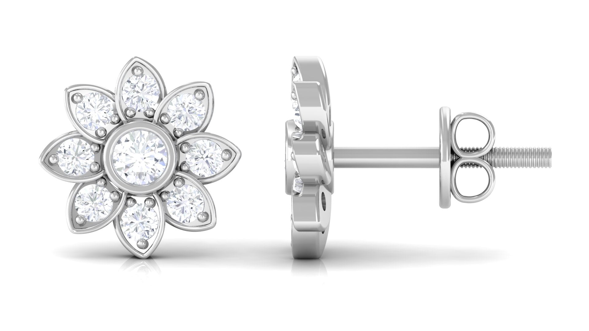 Rosec Jewels-1/2 CT Diamond Flower Stud Earrings in Prong Setting