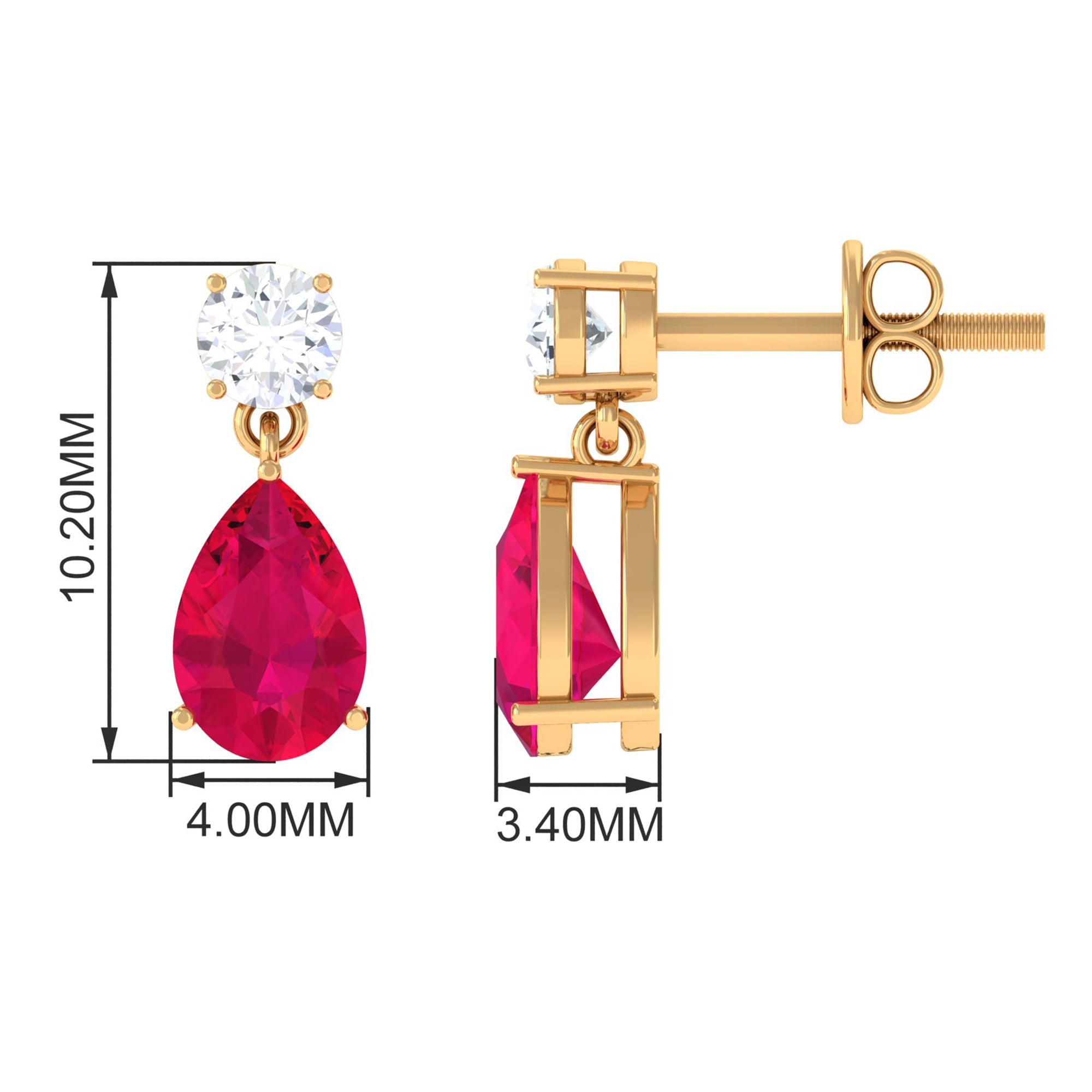 Natural Red Ruby Dangle Drop Earrings with Moissanite forWomen Ruby - ( AAA ) - Quality - Rosec Jewels