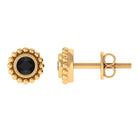 Bezel Set Black Spinel Stud Earrings with Beaded Gold Black Spinel - ( AAA ) - Quality - Rosec Jewels