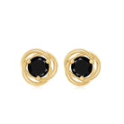 5 MM Black Onyx Solitaire and Gold Swirl Stud Earrings Black Onyx - ( AAA ) - Quality - Rosec Jewels