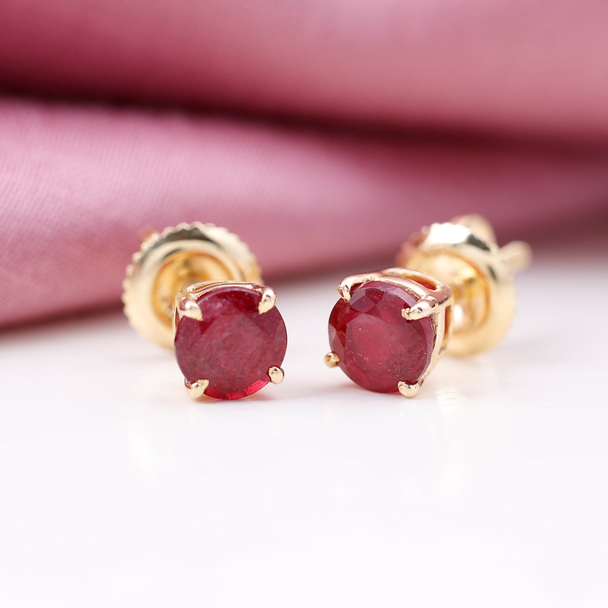 Round Shape Lab Grown Ruby Solitaire Stud Earrings Lab Created Ruby - ( AAAA ) - Quality - Rosec Jewels