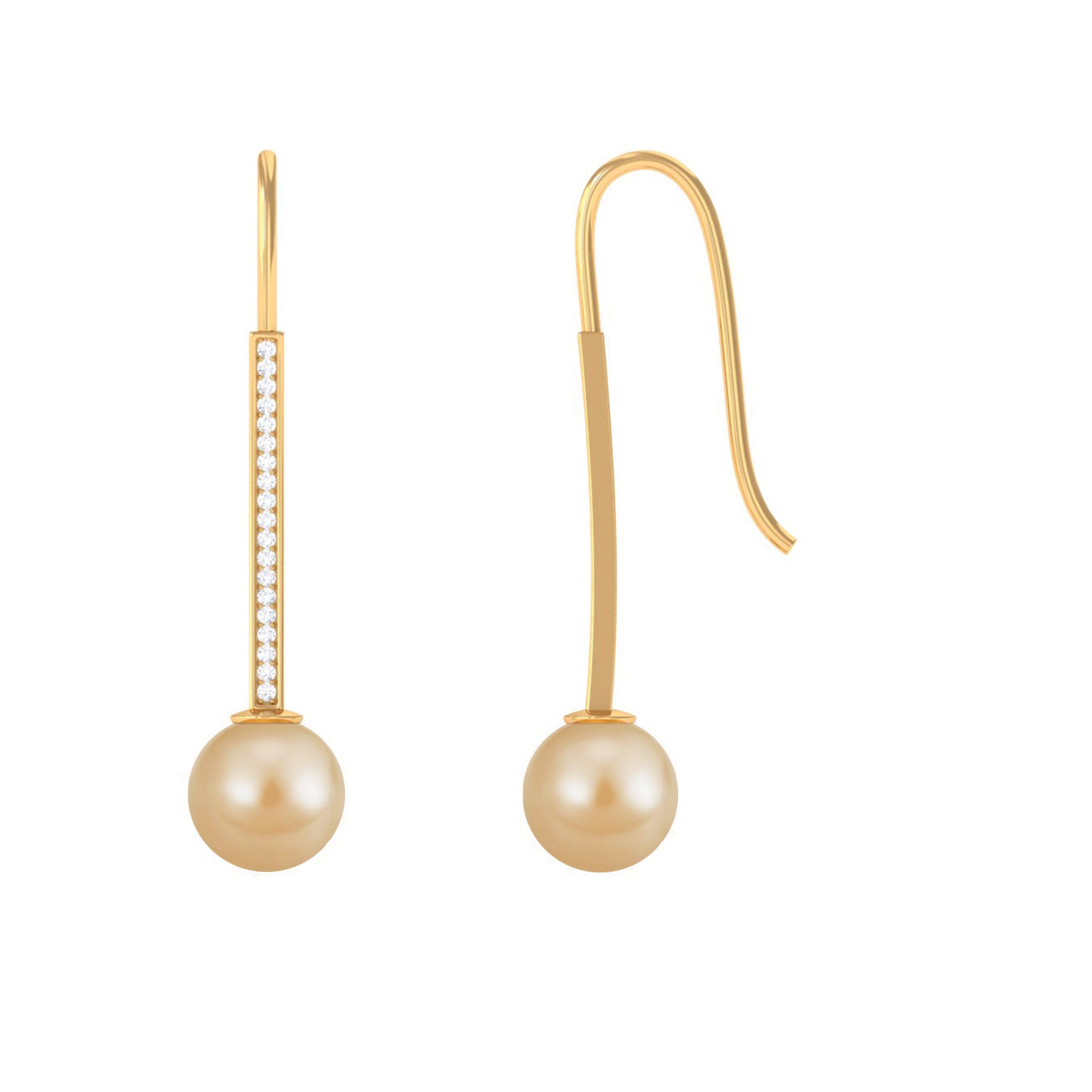 South Sea Pearl and Diamond Drop Earring with Fish Hook Closure South Sea Pearl - ( AAA ) - Quality - Rosec Jewels