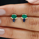 1.50 CT Blue Sapphire and Emerald Antique Stud Earrings with Diamond Accent Blue Sapphire - ( AAA ) - Quality - Rosec Jewels