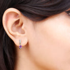 Real Amethyst Solitaire Lever Back Earrings Amethyst - ( AAA ) - Quality - Rosec Jewels