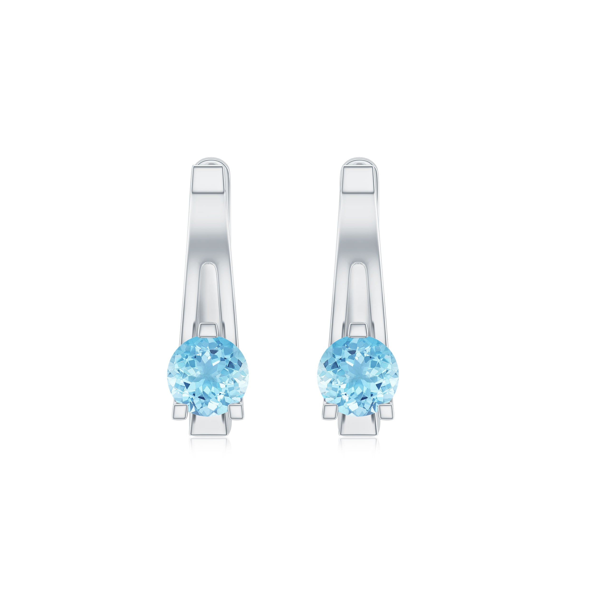 Simple Aquamarine Solitaire Gold Hoop Earring with Lever Back Closure Aquamarine - ( AAA ) - Quality - Rosec Jewels