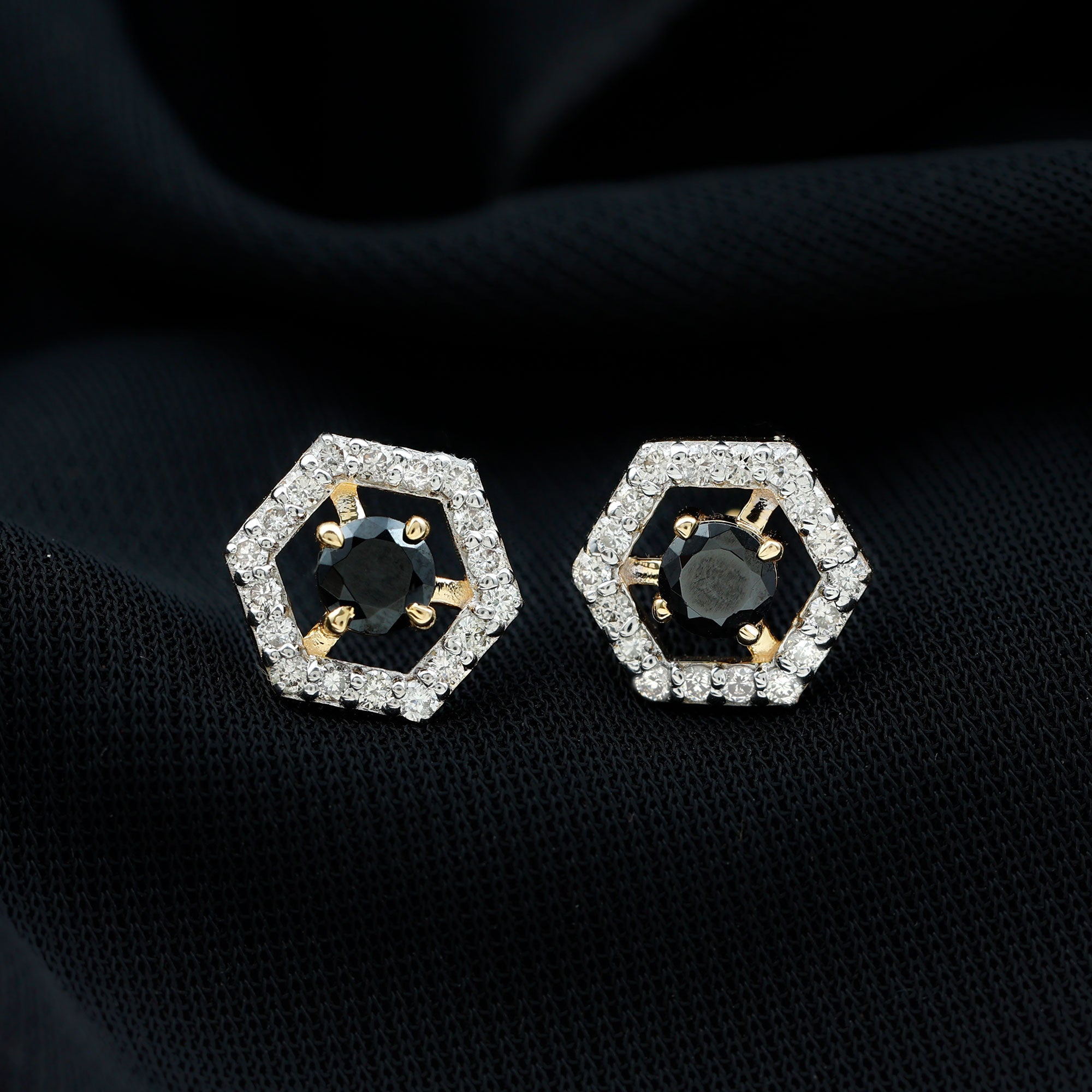 1 CT Minimal Black Spinel and Diamond Geometric Stud Earrings Black Spinel - ( AAA ) - Quality - Rosec Jewels