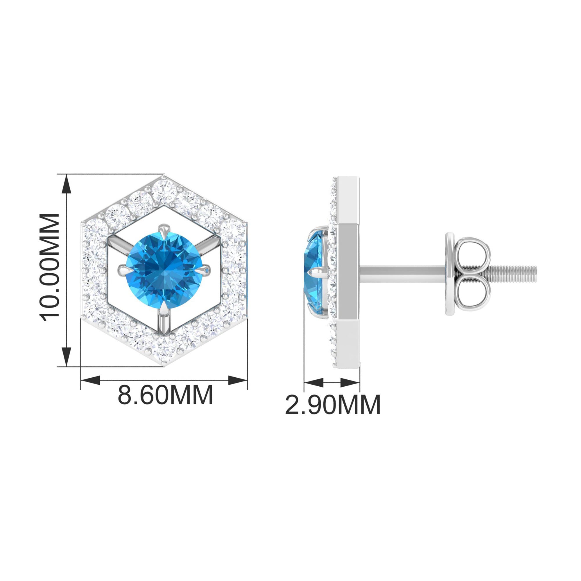 3/4 CT Minimal Swiss Blue Topaz and Diamond Geometric Stud Earrings Swiss Blue Topaz - ( AAA ) - Quality - Rosec Jewels