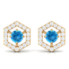 3/4 CT Minimal Swiss Blue Topaz and Diamond Geometric Stud Earrings Swiss Blue Topaz - ( AAA ) - Quality - Rosec Jewels