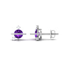 Real Amethyst Contemporary Celestial Stud Earrings with Diamond Amethyst - ( AAA ) - Quality - Rosec Jewels