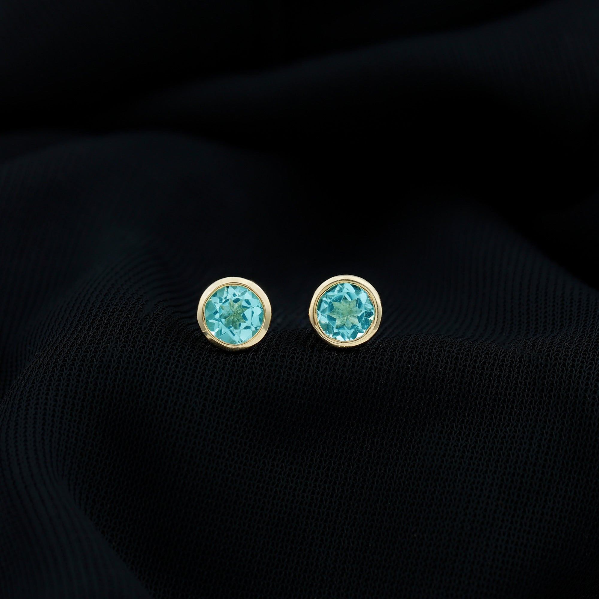 Sky Blue Topaz Solitaire Stud Earrings in Bezel Setting Sky Blue Topaz - ( AAA ) - Quality - Rosec Jewels