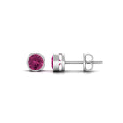 Round Pink Tourmaline Solitaire Stud Earrings Pink Tourmaline - ( AAA ) - Quality - Rosec Jewels