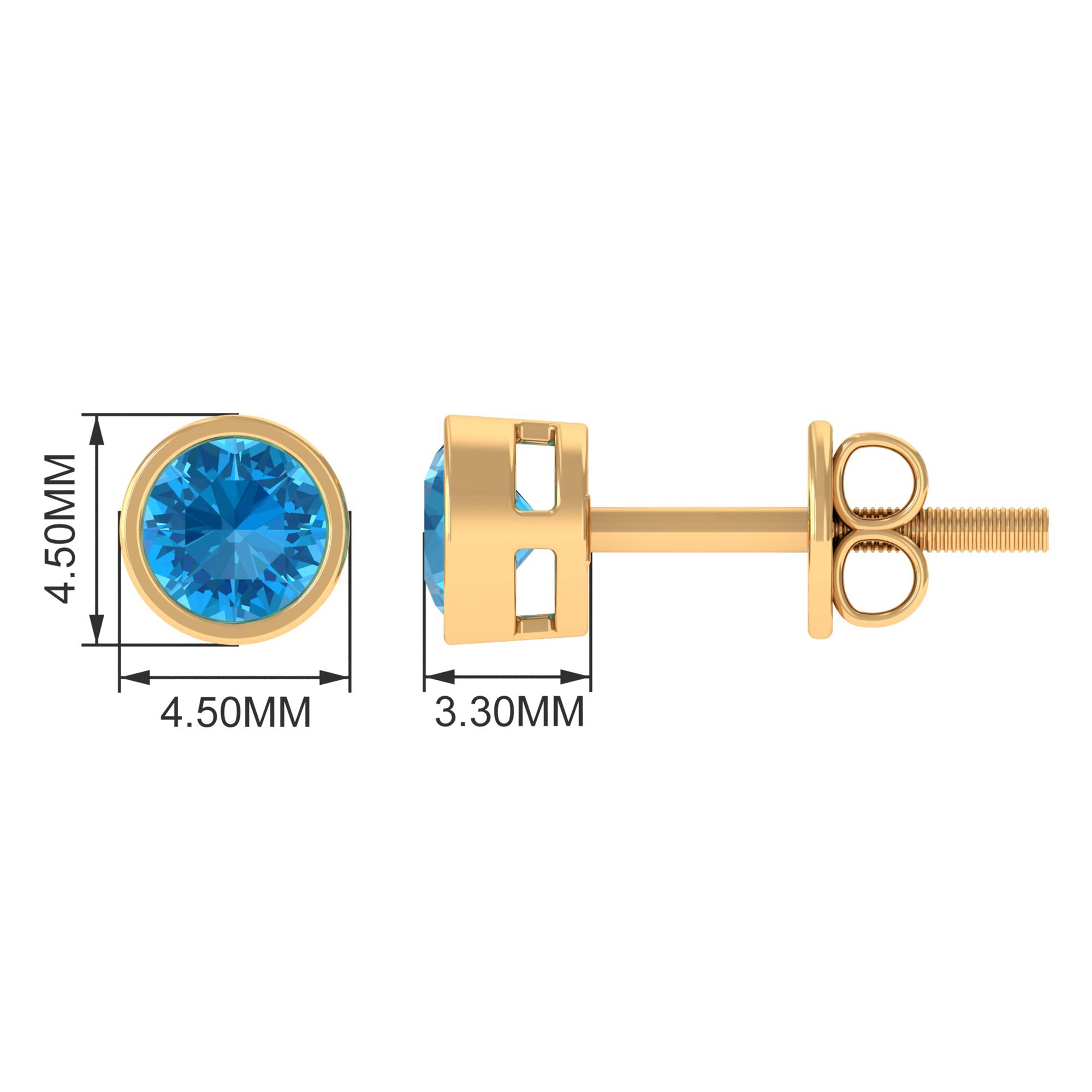 Swiss Blue Topaz Solitaire Stud Earrings in Bezel Setting Swiss Blue Topaz - ( AAA ) - Quality - Rosec Jewels