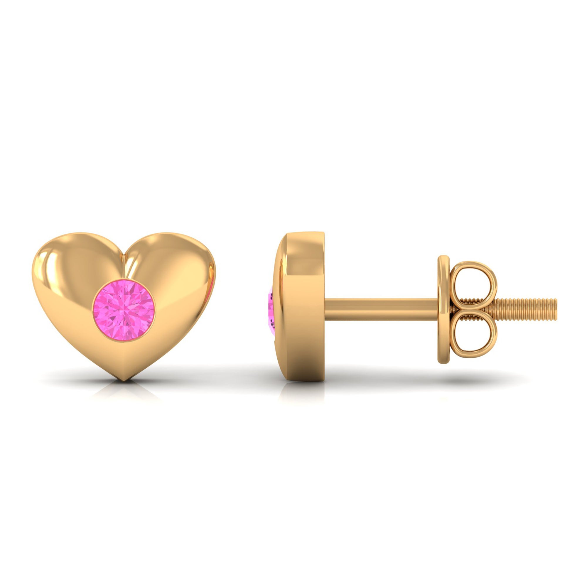 Pink Sapphire Heart Stud Earrings in Gypsy Setting Pink Sapphire - ( AAA ) - Quality - Rosec Jewels