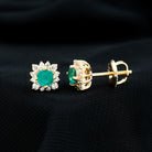 1 CT Emerald Classic Stud Earrings with Diamond Halo Emerald - ( AAA ) - Quality - Rosec Jewels