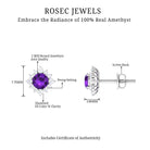 1.5 CT Classic Amethyst Stud Earrings with Diamond Halo Amethyst - ( AAA ) - Quality - Rosec Jewels