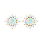 1 CT Classic Ethiopian Opal Stud Earrings with Diamond Halo Ethiopian Opal - ( AAA ) - Quality - Rosec Jewels