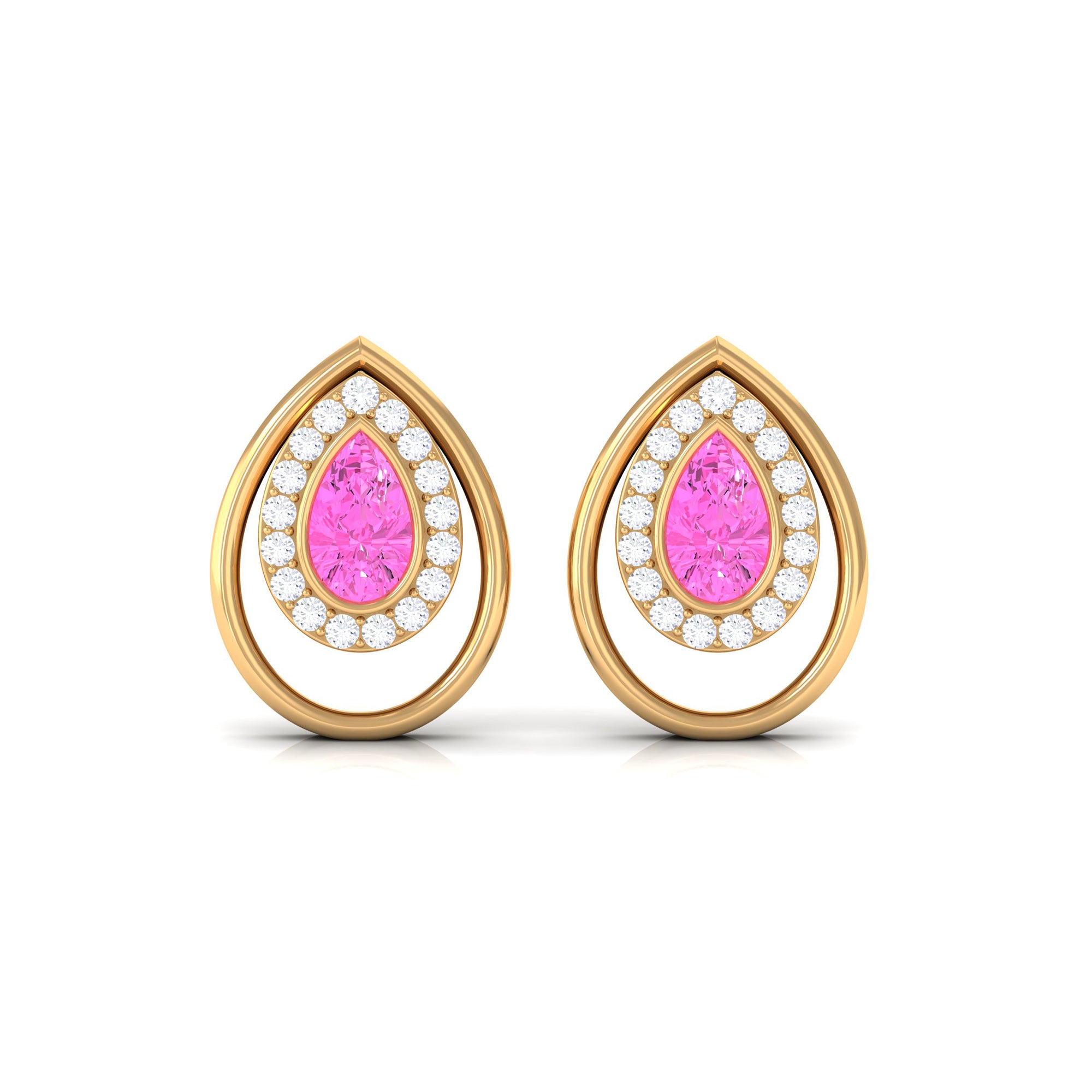 Classic Pink Sapphire and Diamond Teardrop Stud Earrings Pink Sapphire - ( AAA ) - Quality - Rosec Jewels