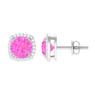 Round Pink Sapphire and Diamond Classic Halo Stud Earrings Pink Sapphire - ( AAA ) - Quality - Rosec Jewels