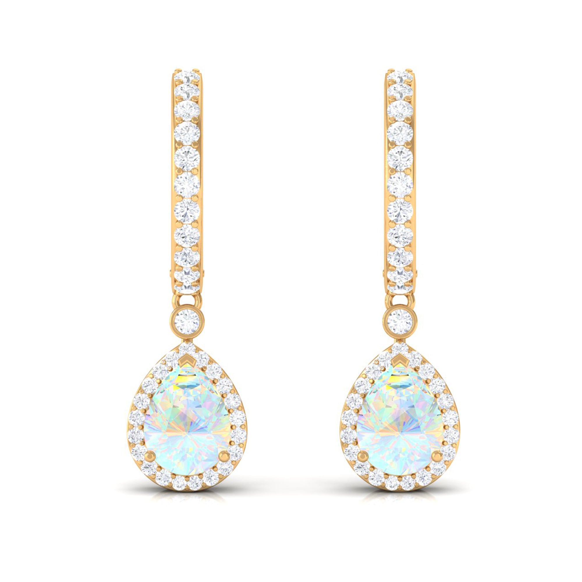 Classic Ethiopian Opal Classic Hoop Drop Earrings with Moissanite Accent Ethiopian Opal - ( AAA ) - Quality - Rosec Jewels