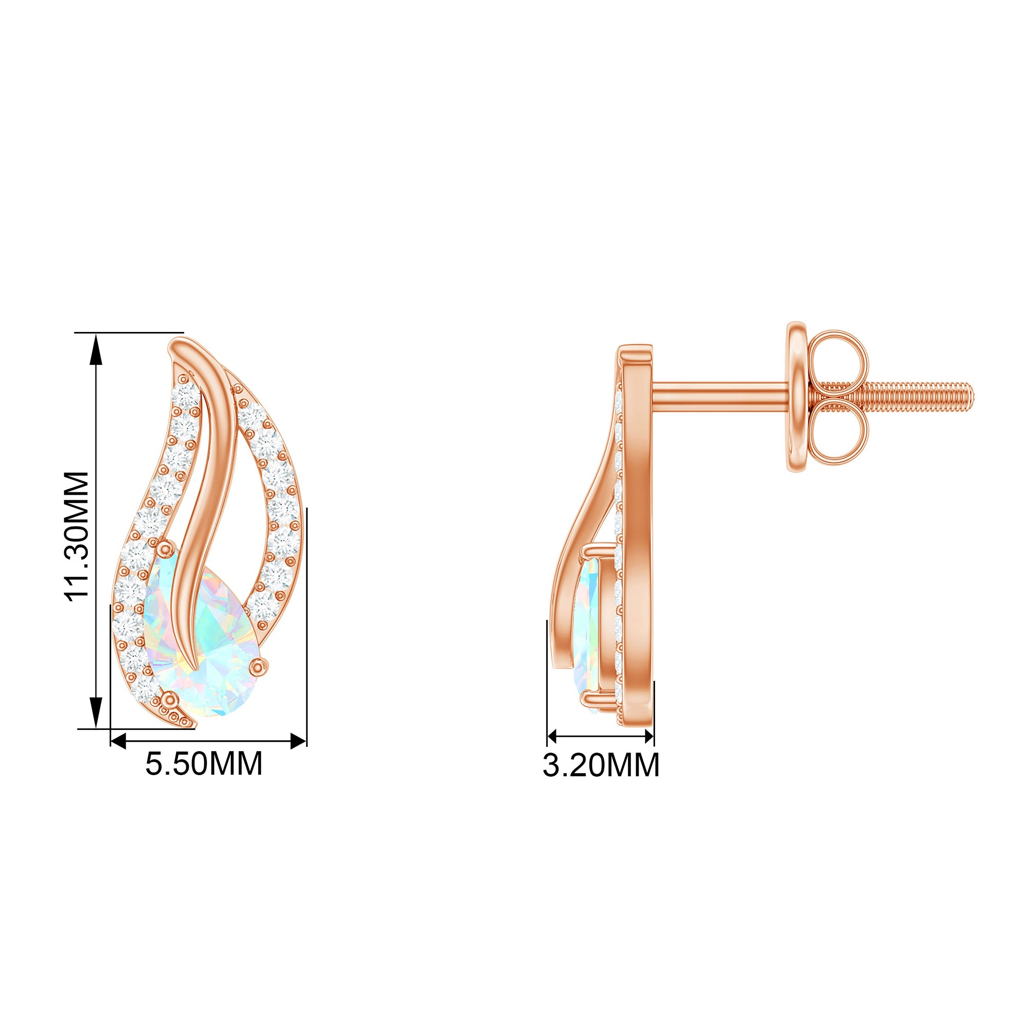 Pear Shape Ethiopian Opal Leaf Stud Earrings with Moissanite Ethiopian Opal - ( AAA ) - Quality - Rosec Jewels