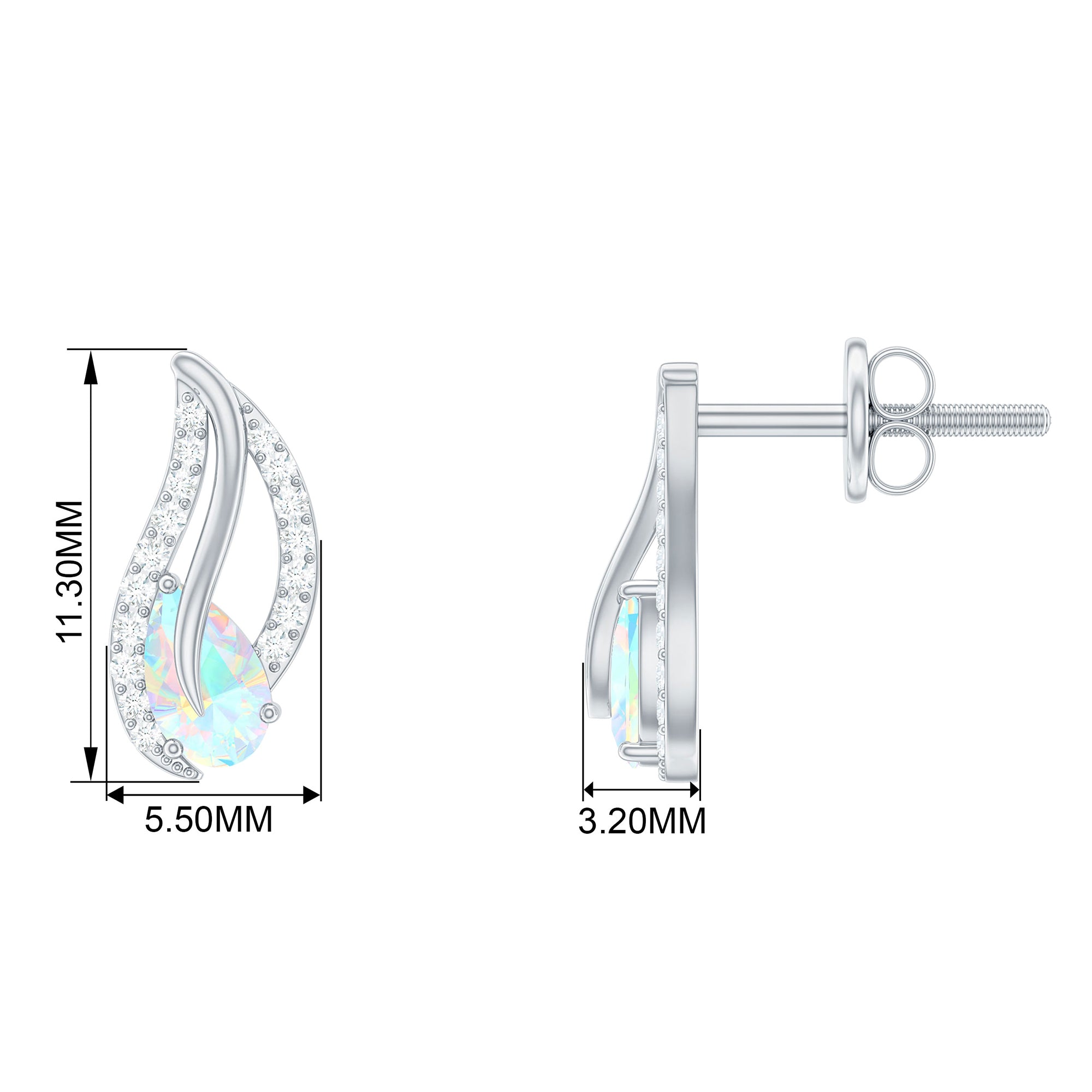 Pear Shape Ethiopian Opal Leaf Stud Earrings with Moissanite Ethiopian Opal - ( AAA ) - Quality - Rosec Jewels