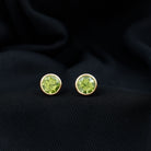 Bezel Set Round Peridot Solitaire Stud Earrings Peridot - ( AAA ) - Quality - Rosec Jewels