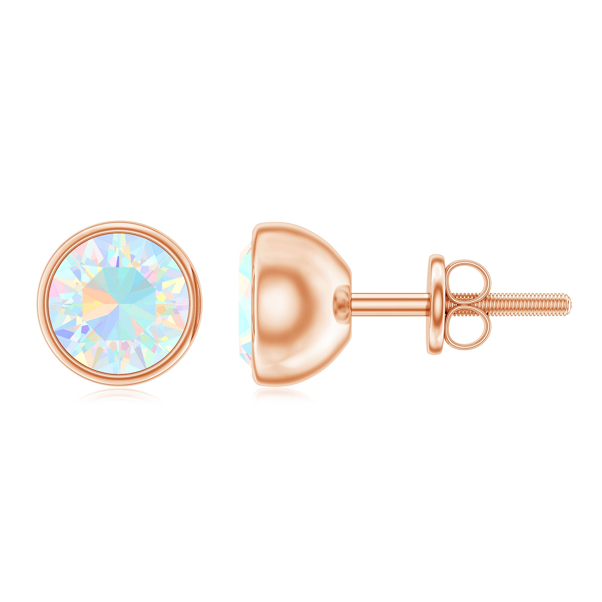 Ethiopian Opal Solitaire Stud Earrings with Screw Back Ethiopian Opal - ( AAA ) - Quality - Rosec Jewels