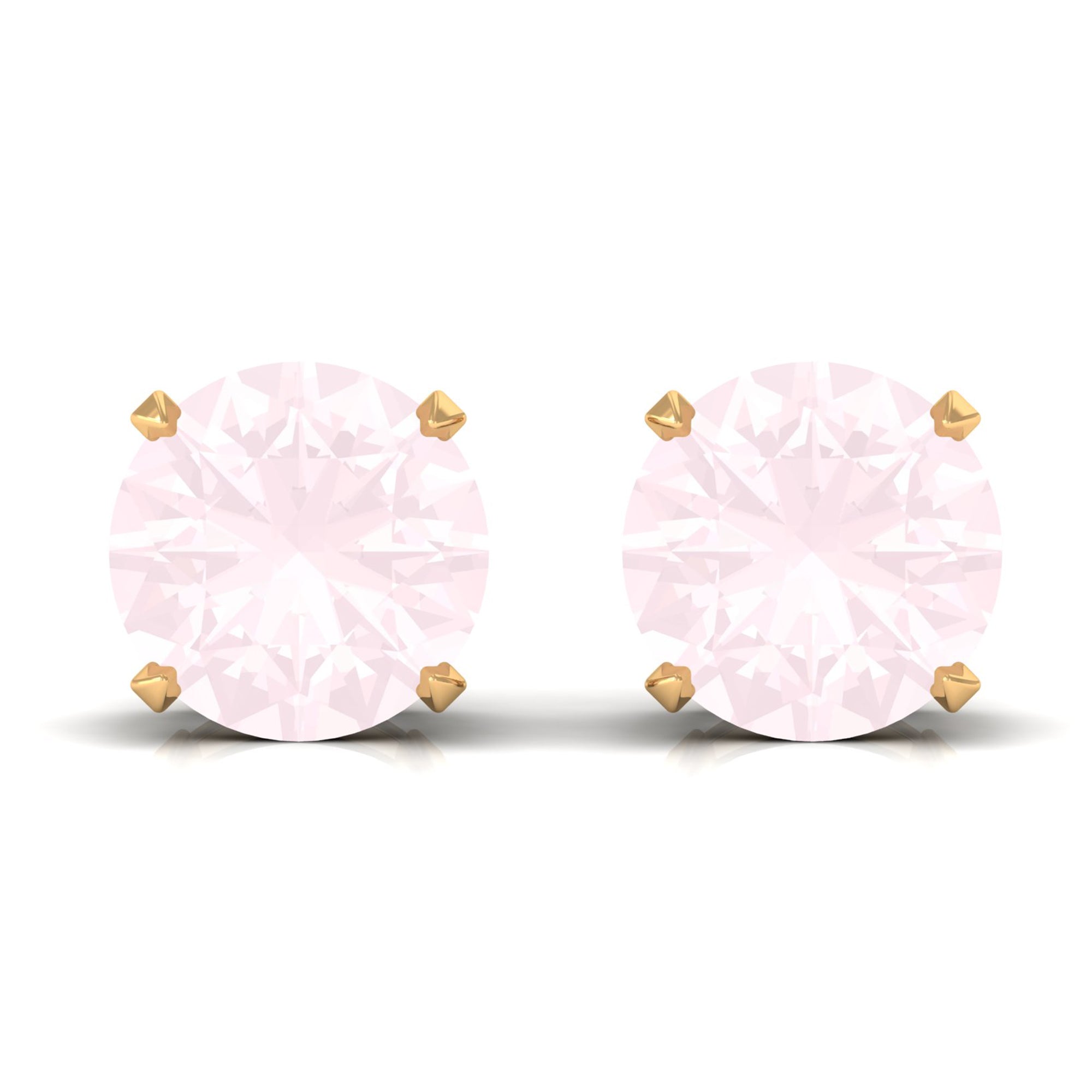 8 MM Rose Quartz Solitaire Stud Earrings with Screw Back Finding Rose Quartz - ( AAA ) - Quality - Rosec Jewels