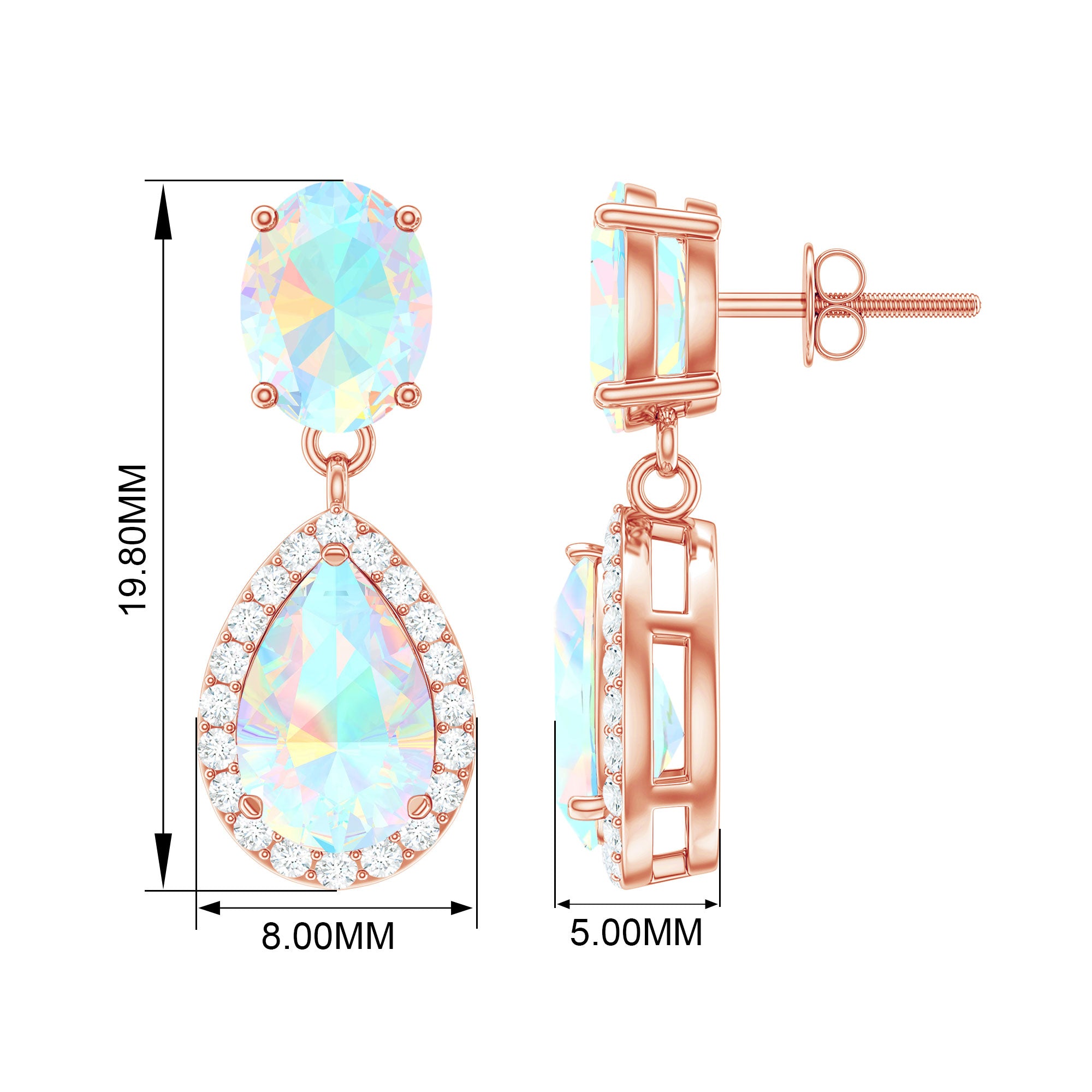 Classic Ethiopian Opal Dangle Earrings with Diamond Stones Ethiopian Opal - ( AAA ) - Quality - Rosec Jewels