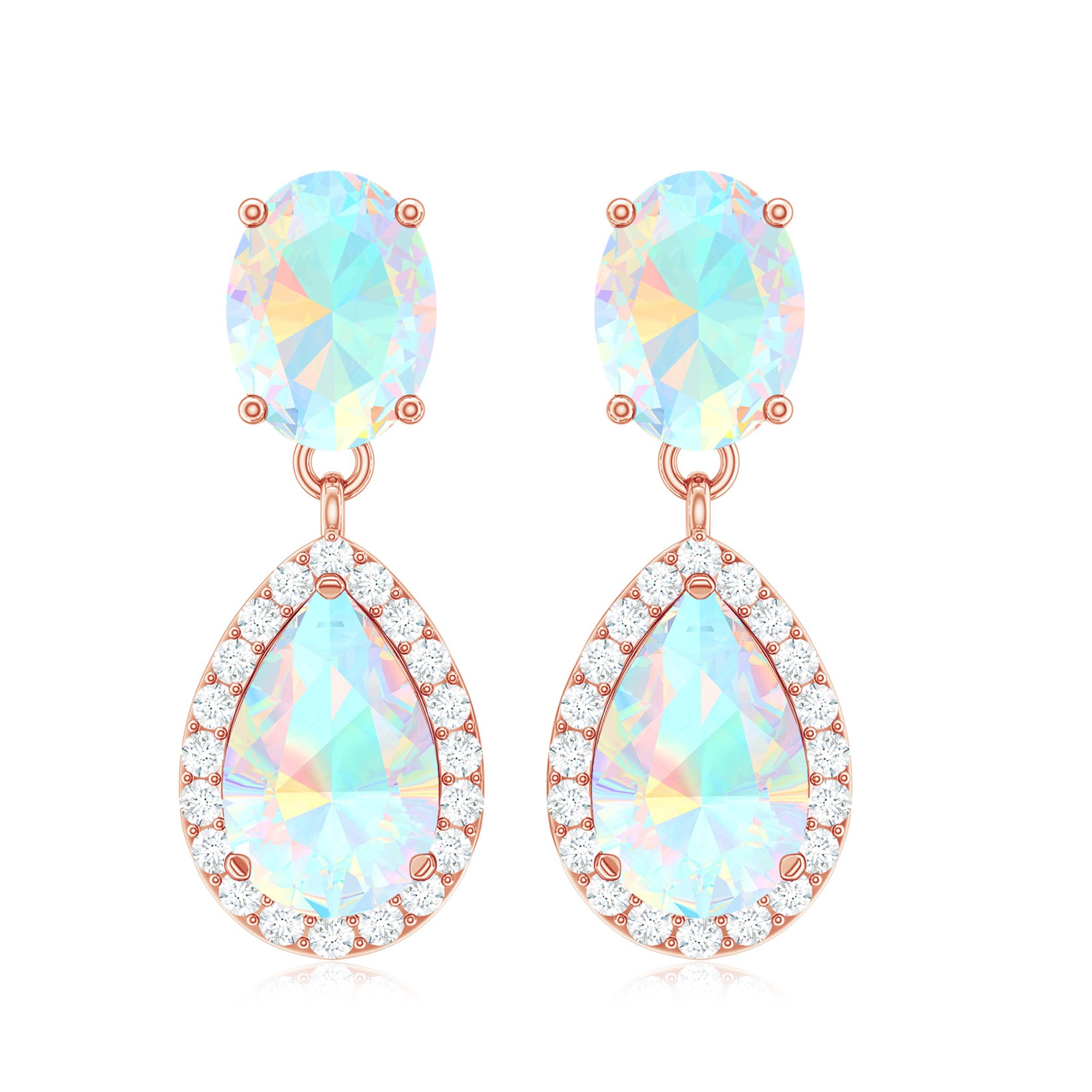 Classic Ethiopian Opal Dangle Earrings with Diamond Stones Ethiopian Opal - ( AAA ) - Quality - Rosec Jewels