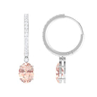 Oval Morganite Hoop Drop Earrings with Diamond Accent Morganite - ( AAA ) - Quality - Rosec Jewels