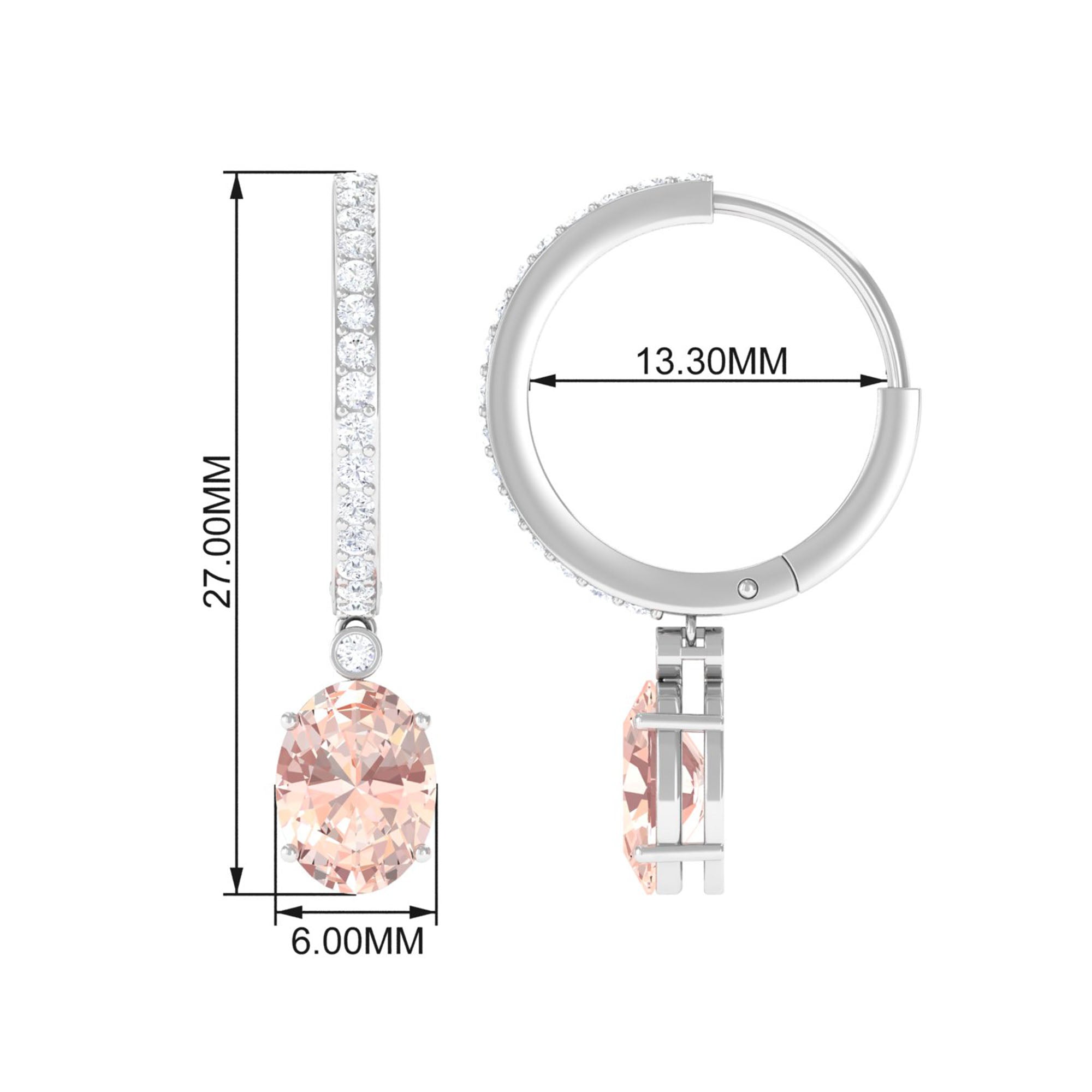 Oval Morganite Hoop Drop Earrings with Diamond Accent Morganite - ( AAA ) - Quality - Rosec Jewels