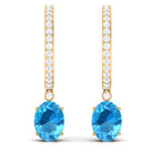 Oval Swiss Blue Topaz and Diamond Hoop Drop Earrings Swiss Blue Topaz - ( AAA ) - Quality - Rosec Jewels