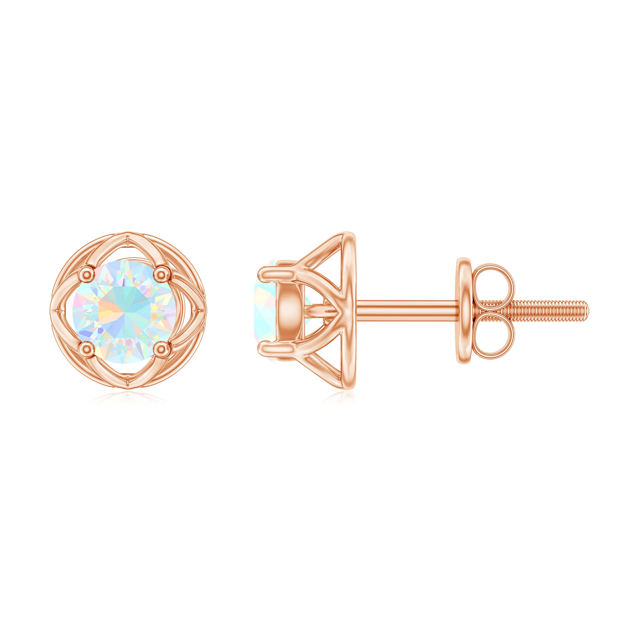 Simple Ethiopian Opal Solitaire Flower Stud Earrings Ethiopian Opal - ( AAA ) - Quality - Rosec Jewels