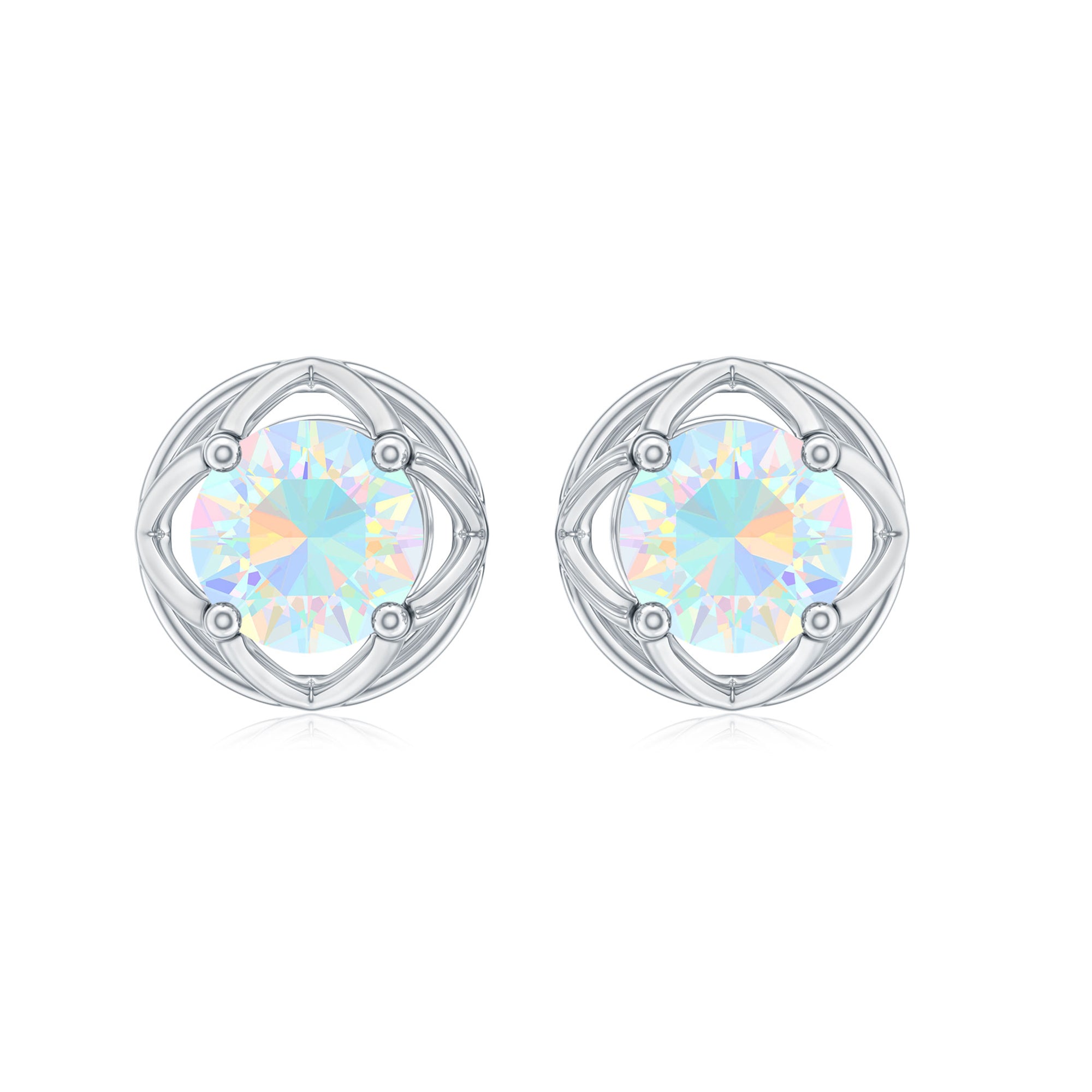 Simple Ethiopian Opal Solitaire Flower Stud Earrings Ethiopian Opal - ( AAA ) - Quality - Rosec Jewels