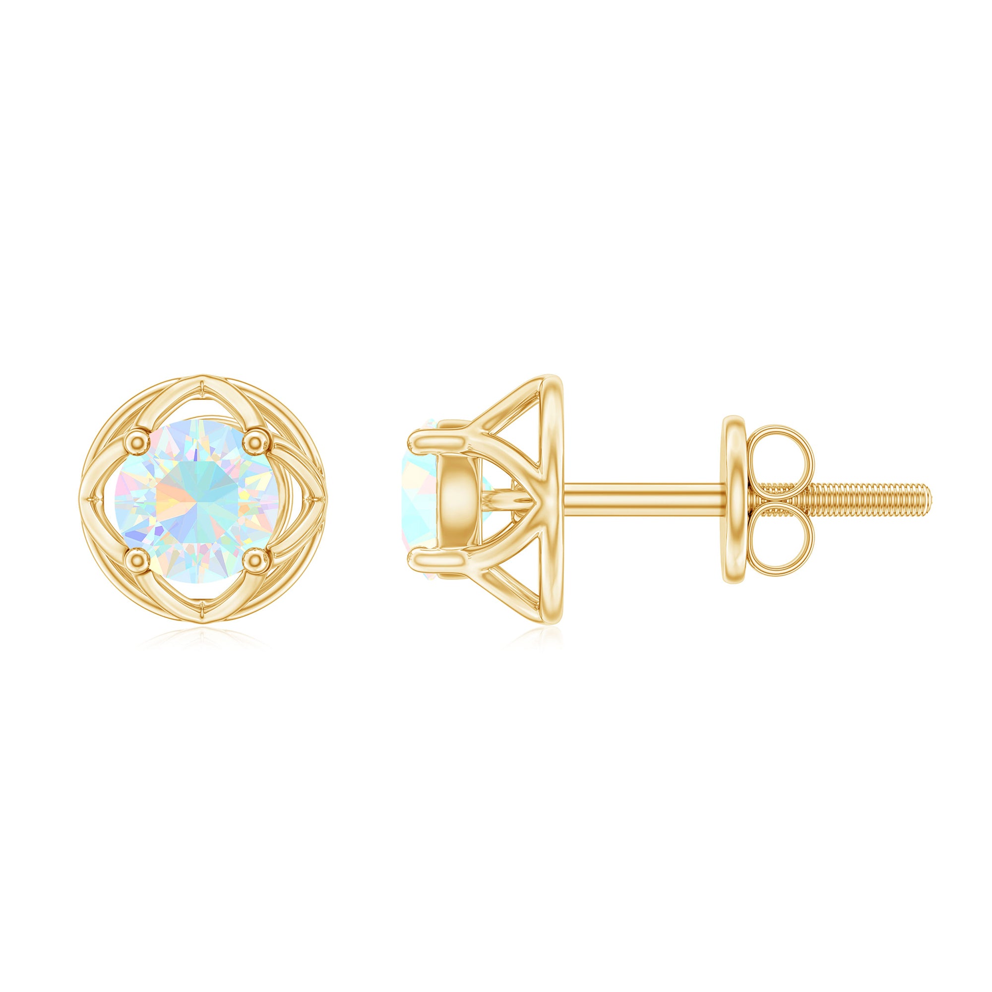 Simple Ethiopian Opal Solitaire Flower Stud Earrings Ethiopian Opal - ( AAA ) - Quality - Rosec Jewels