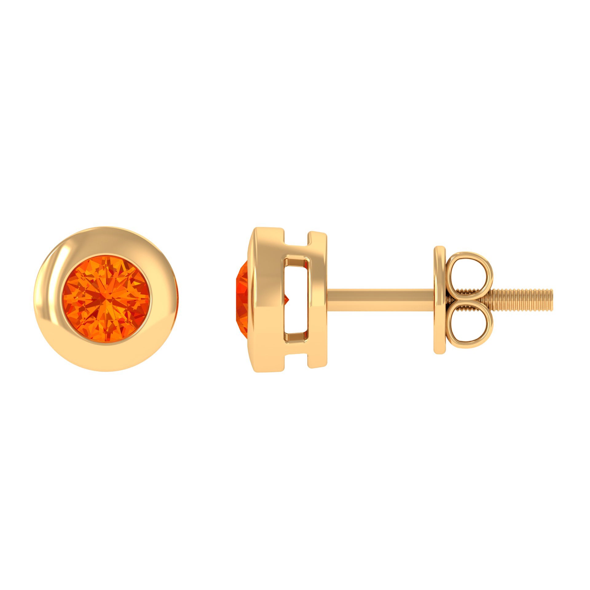 0.50 CT Bezel Set Orange Sapphire Solitaire Stud Earrings Orange Sapphire - ( AAA ) - Quality - Rosec Jewels