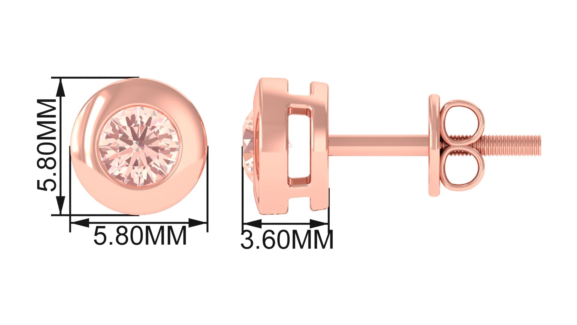 Round Cut Morganite Solitaire Stud Earrings in Bezel Setting Morganite - ( AAA ) - Quality - Rosec Jewels