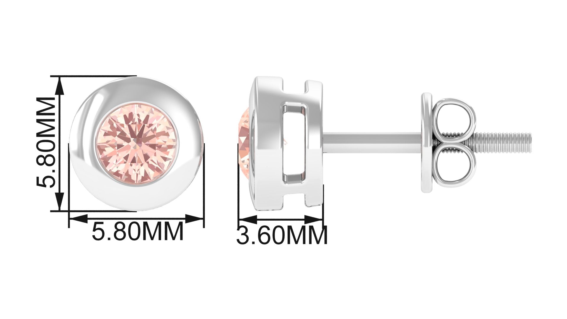 Round Cut Morganite Solitaire Stud Earrings in Bezel Setting Morganite - ( AAA ) - Quality - Rosec Jewels