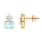 2.25 CT Oval Ethiopian Opal Minimal Stud Earrings with Floral Diamond Accent Ethiopian Opal - ( AAA ) - Quality - Rosec Jewels