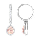 Pear Cut Morganite Hoop Drop Earrings with Diamond Halo Morganite - ( AAA ) - Quality - Rosec Jewels