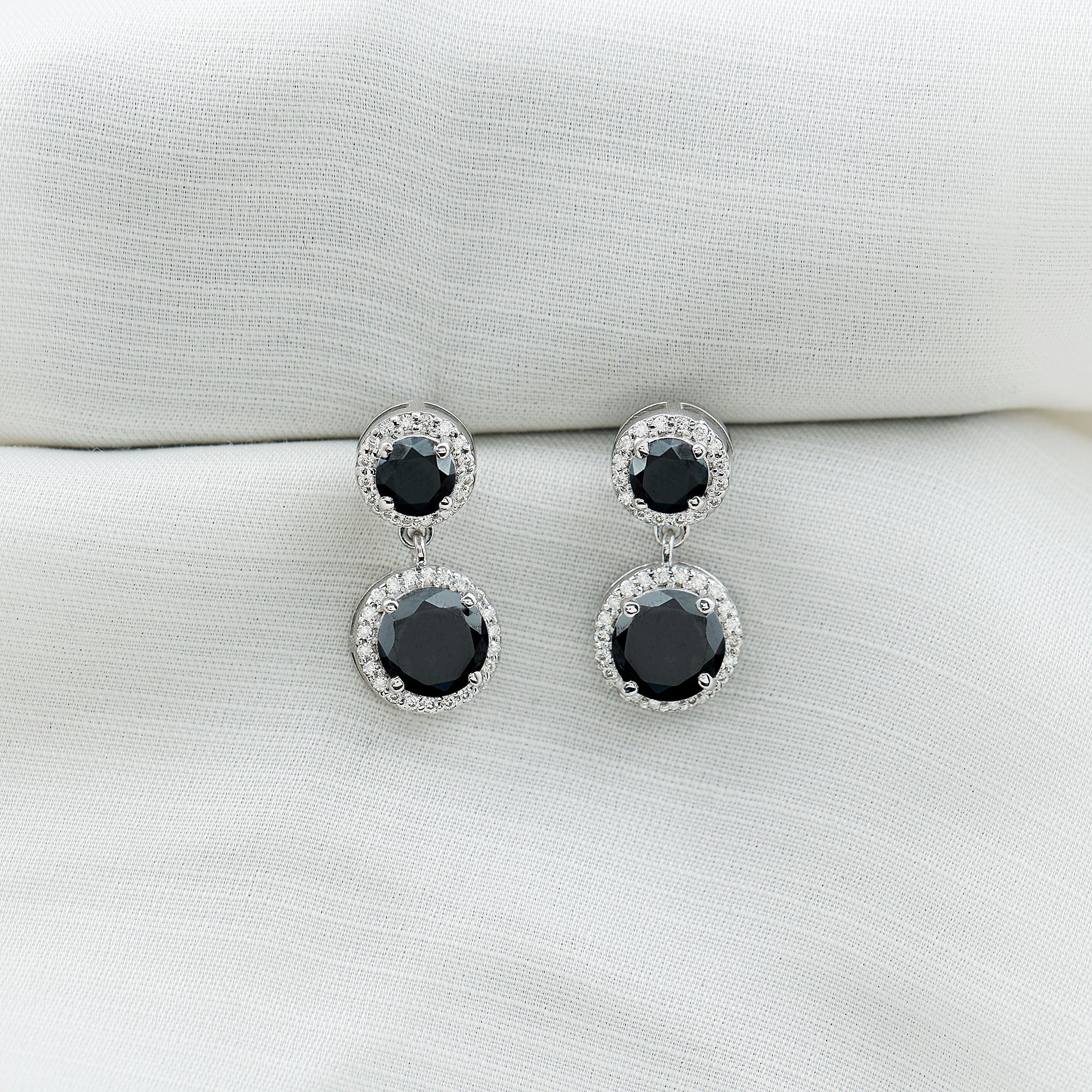 3.75 CT Black Onyx and Moissanite Halo Dangle Earrings Black Onyx - ( AAA ) - Quality - Rosec Jewels