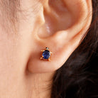 4X5 MM Oval Cut Blue Sapphire Turtle Solitaire Stud Earrings in Prong Setting Blue Sapphire - ( AAA ) - Quality - Rosec Jewels